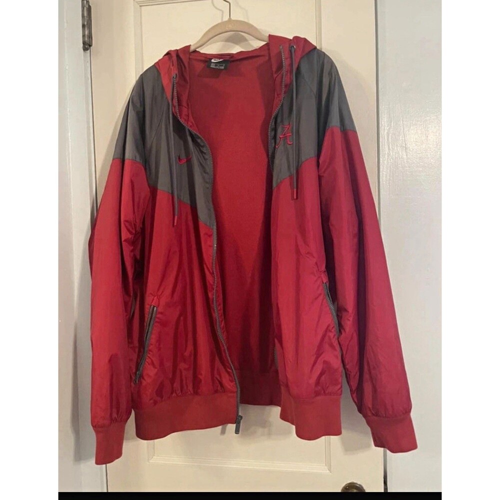 Nike Men’s XL Hooded Full Zip Nylon Alabama Windbreaker Jacket Red/Gray